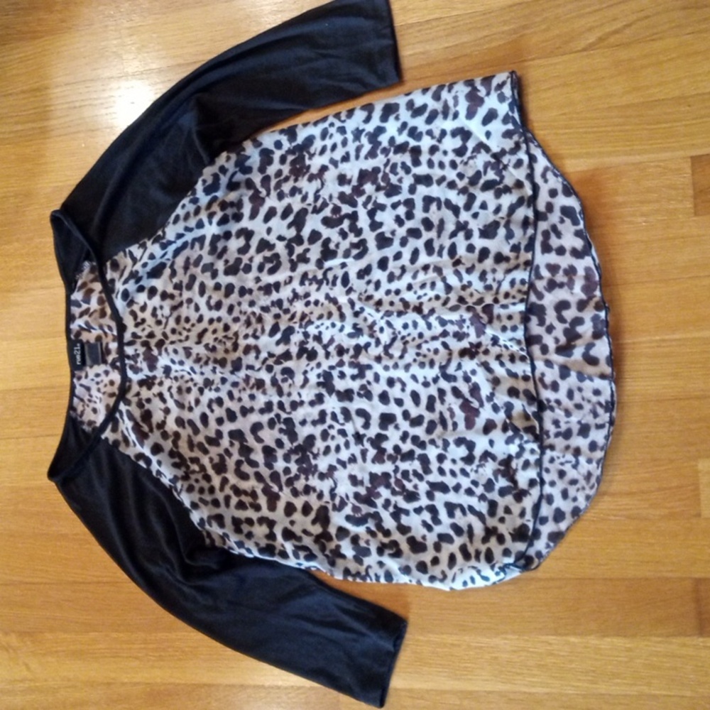 Y2K Leopard Animal Spot Print Sheer Juniors Top Medium
